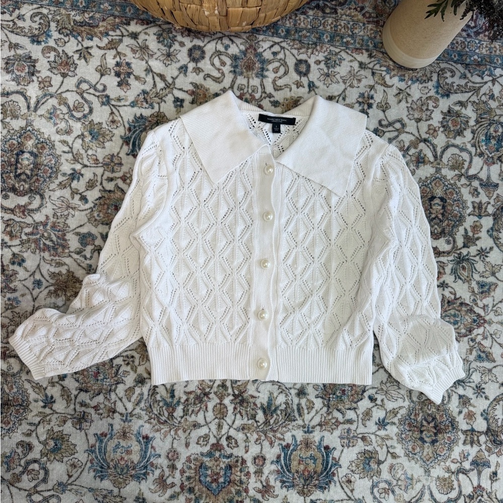 New Marc New York Granny Sweater Cardigan Pearl Buttons Peter Pan Collar Sz Sm